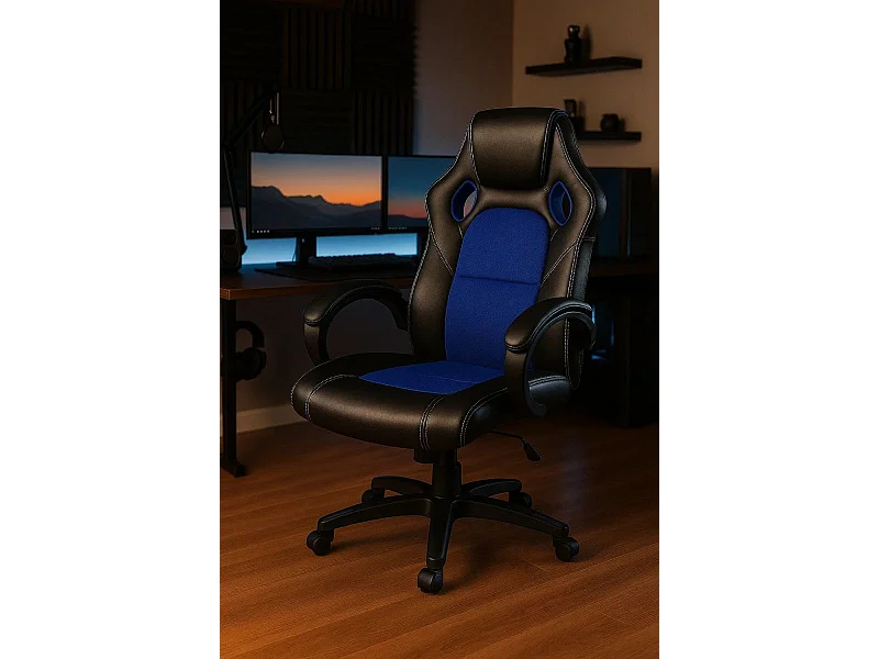 Silla Gaming Pro - Azul y Negro - Máxima Ergonomía - Ideal para sesiones de Gaming