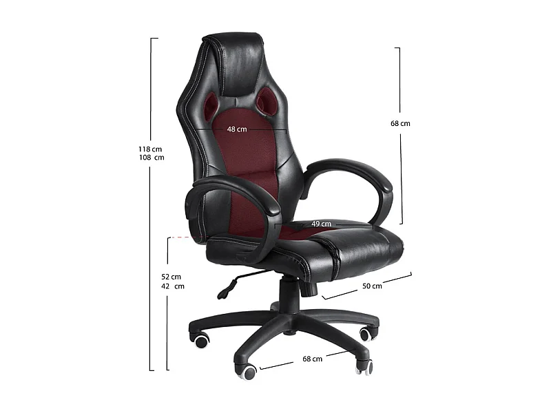 Silla Gaming Pro - Rojo y Negro - Máxima Ergonomía - Ideal para sesiones de Gaming