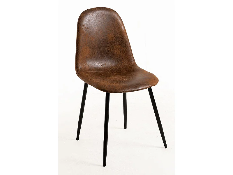 Sillas Comedor - Silla Black Teok Polipiel Vintage - Marrón Vintage