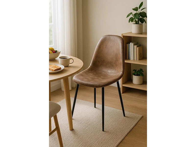 Sillas Comedor - Silla Black Teok Polipiel Vintage - Marrón Vintage