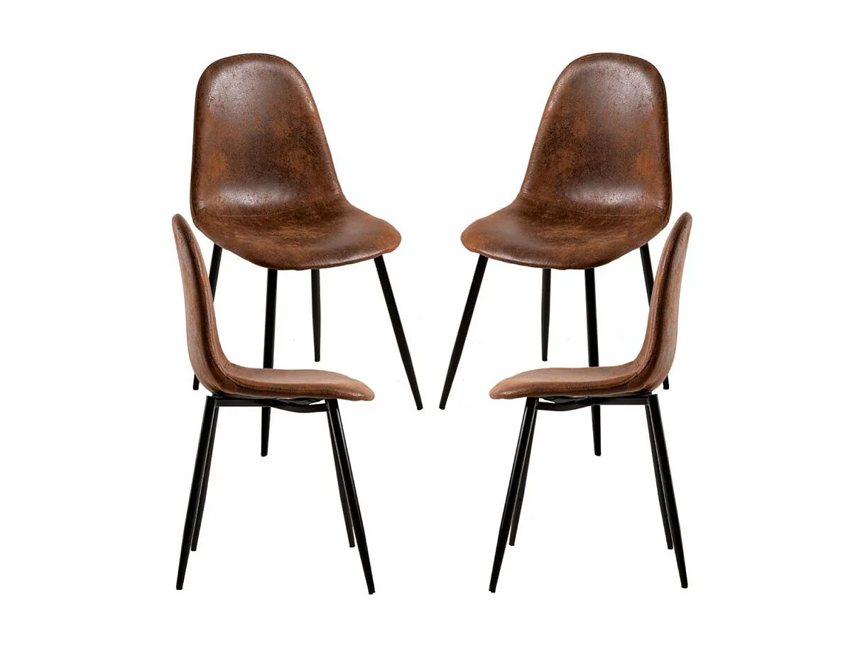 Packs Sillas Comedor - Pack 4 Sillas Black Teok Polipiel - Marrón Vintage