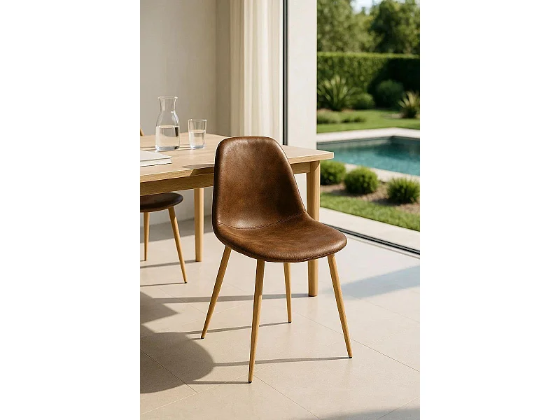 Sillas Comedor - Silla Teok Polipiel - Marrón Vintage