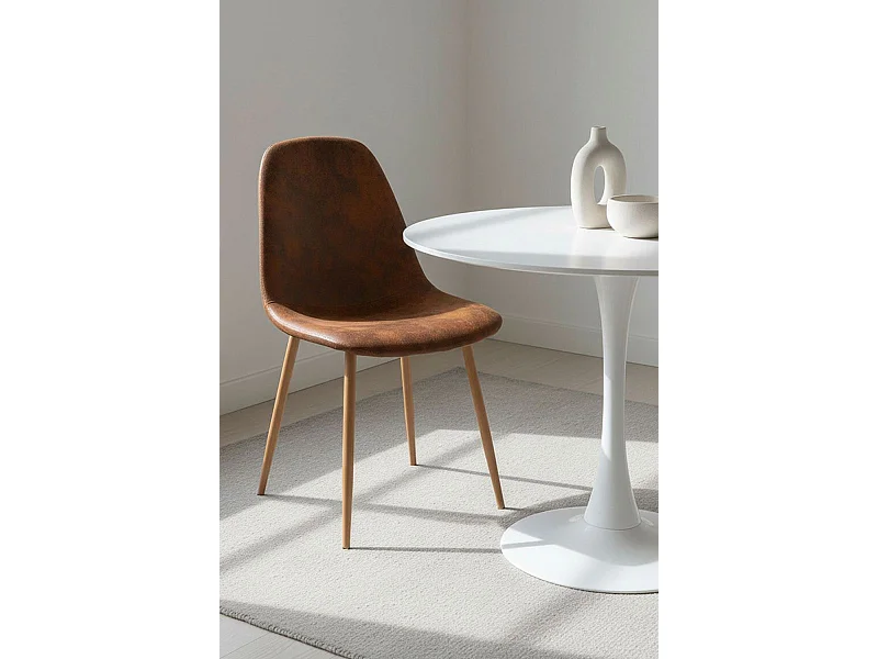 Sillas Comedor - Silla Teok Polipiel - Marrón Vintage
