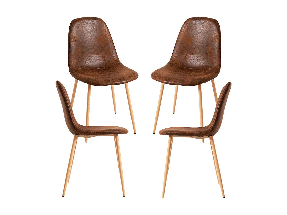 Packs Sillas Comedor - Pack 4 Sillas Teok Polipiel - Marrón Vintage