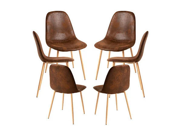 Packs Sillas Comedor - Pack 6 Sillas Teok Polipiel - Marrón Vintage