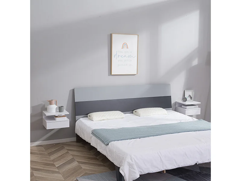 Lot de 2 tables de chevet murales - lot de 2 tables de nuit - tiroir coulissant, niche et plateau - panneau particules blanc