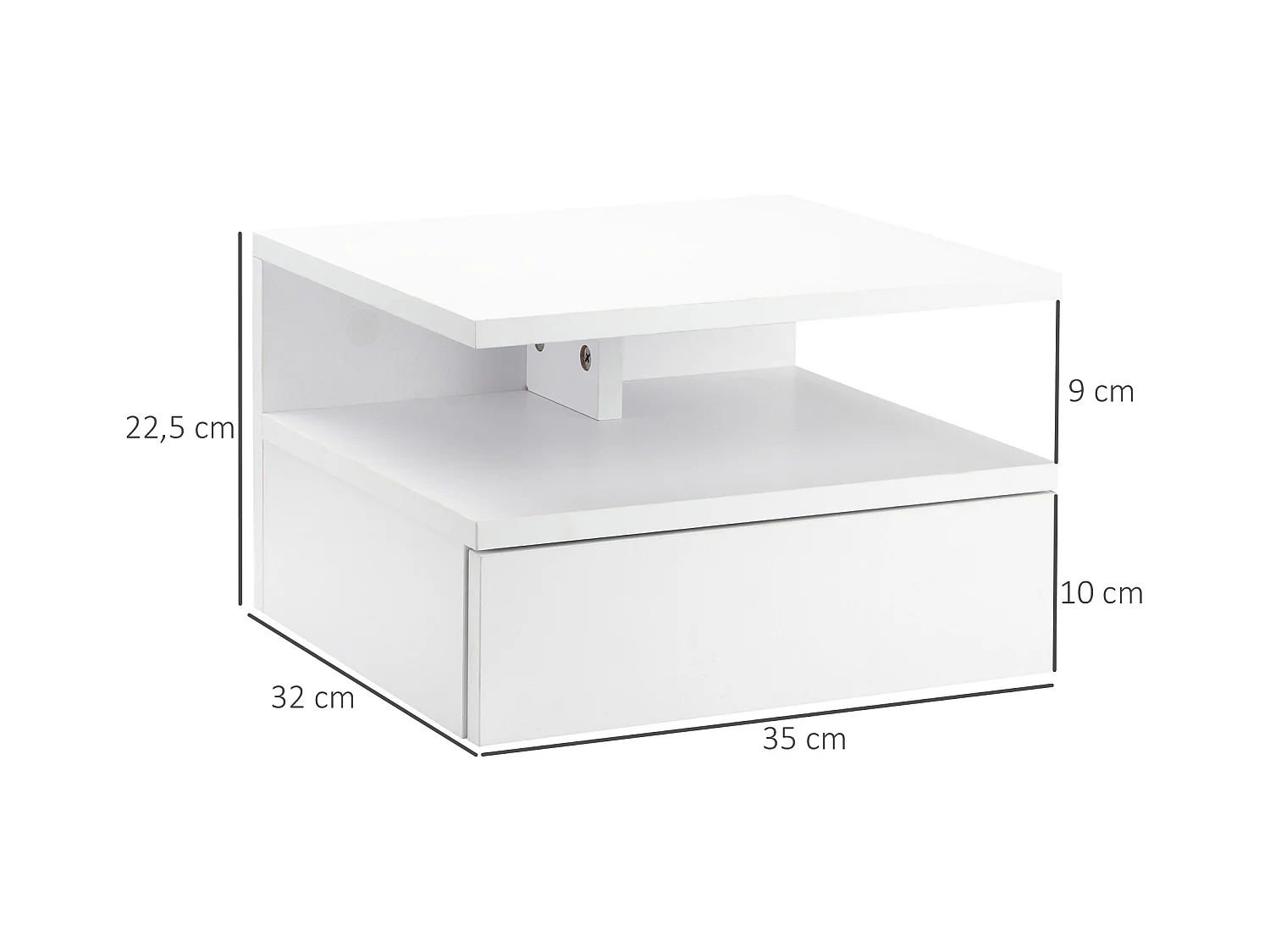 Lot de 2 tables de chevet murales - lot de 2 tables de nuit - tiroir coulissant, niche et plateau - panneau particules blanc