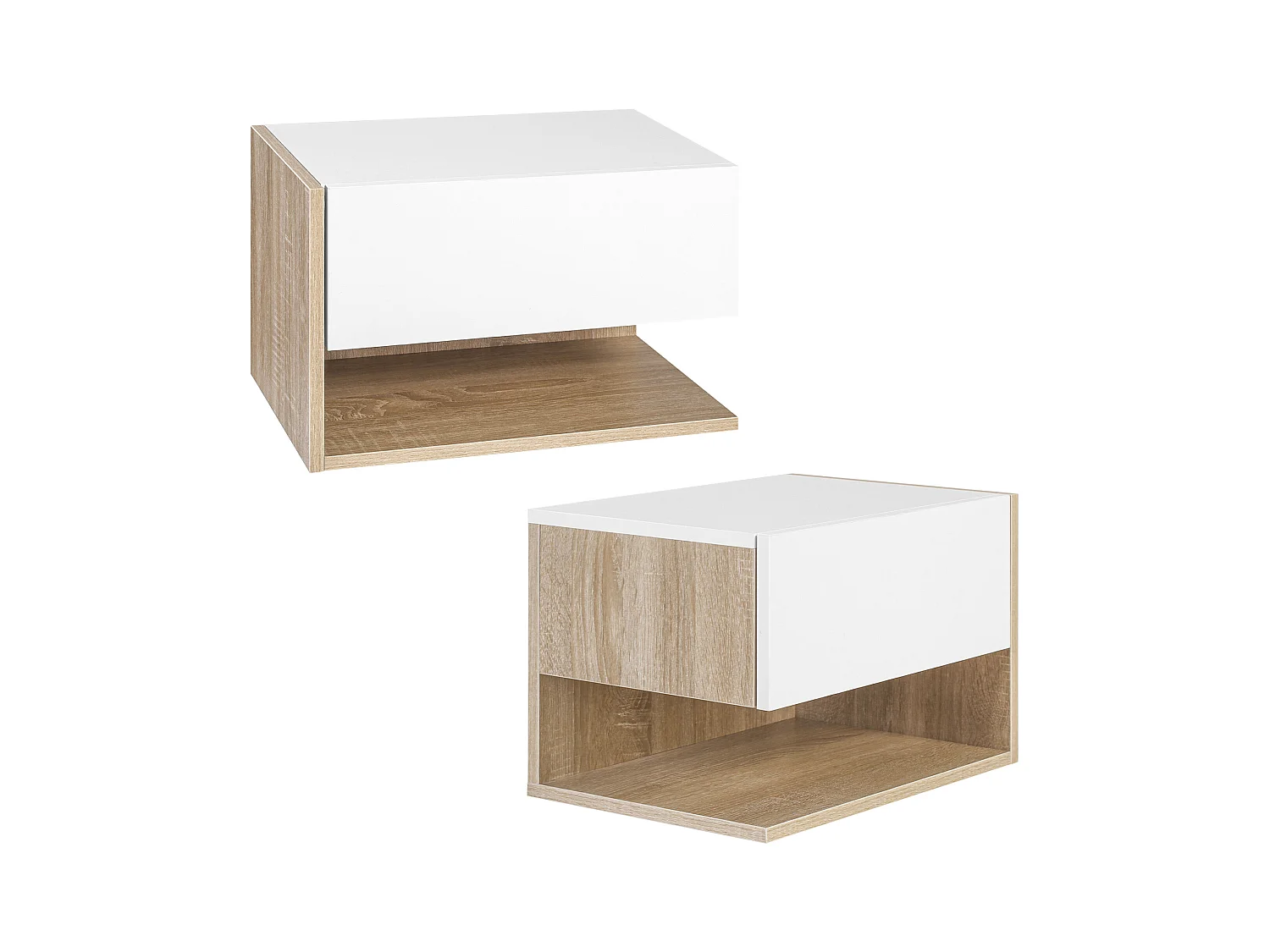 Lot de 2 tables de chevet murales - lot de 2 tables de nuit - tiroir coulissant, étagère - aspect chêne clair blanc