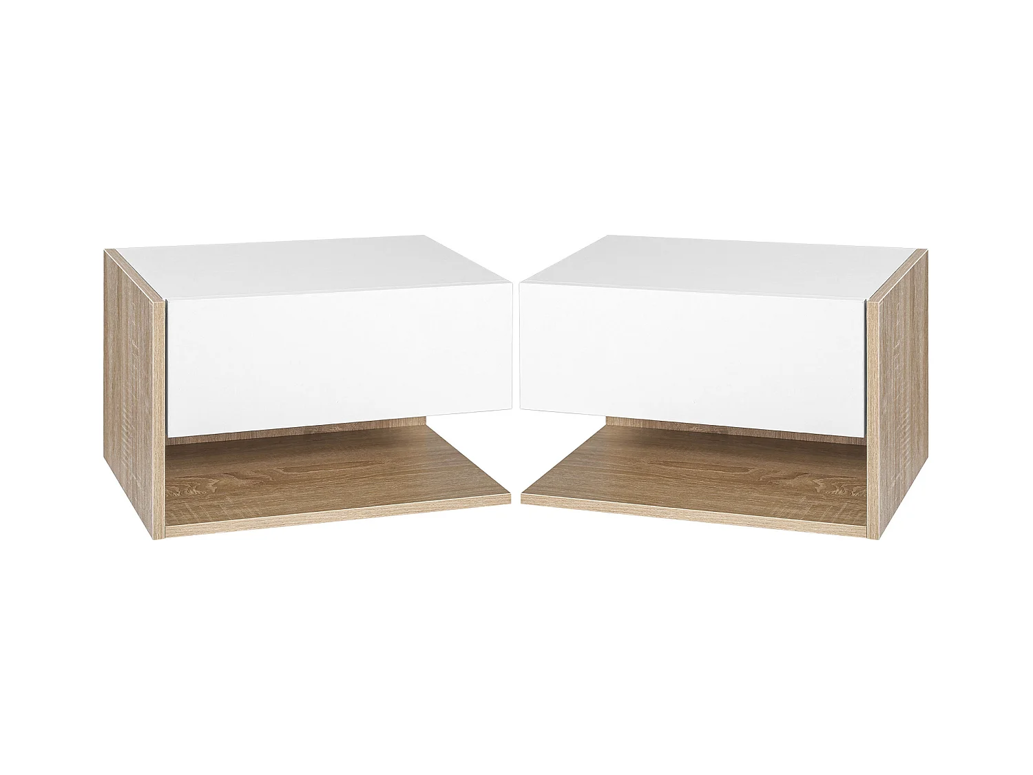 Lot de 2 tables de chevet murales - lot de 2 tables de nuit - tiroir coulissant, étagère - aspect chêne clair blanc