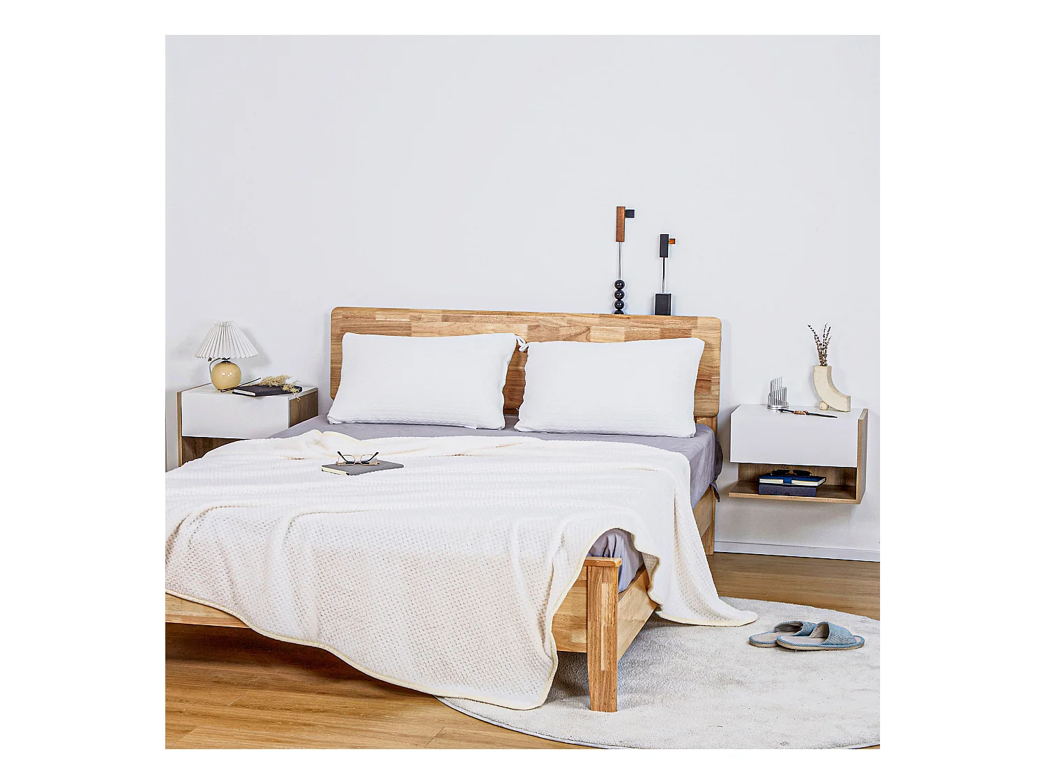 Lot de 2 tables de chevet murales - lot de 2 tables de nuit - tiroir coulissant, étagère - aspect chêne clair blanc