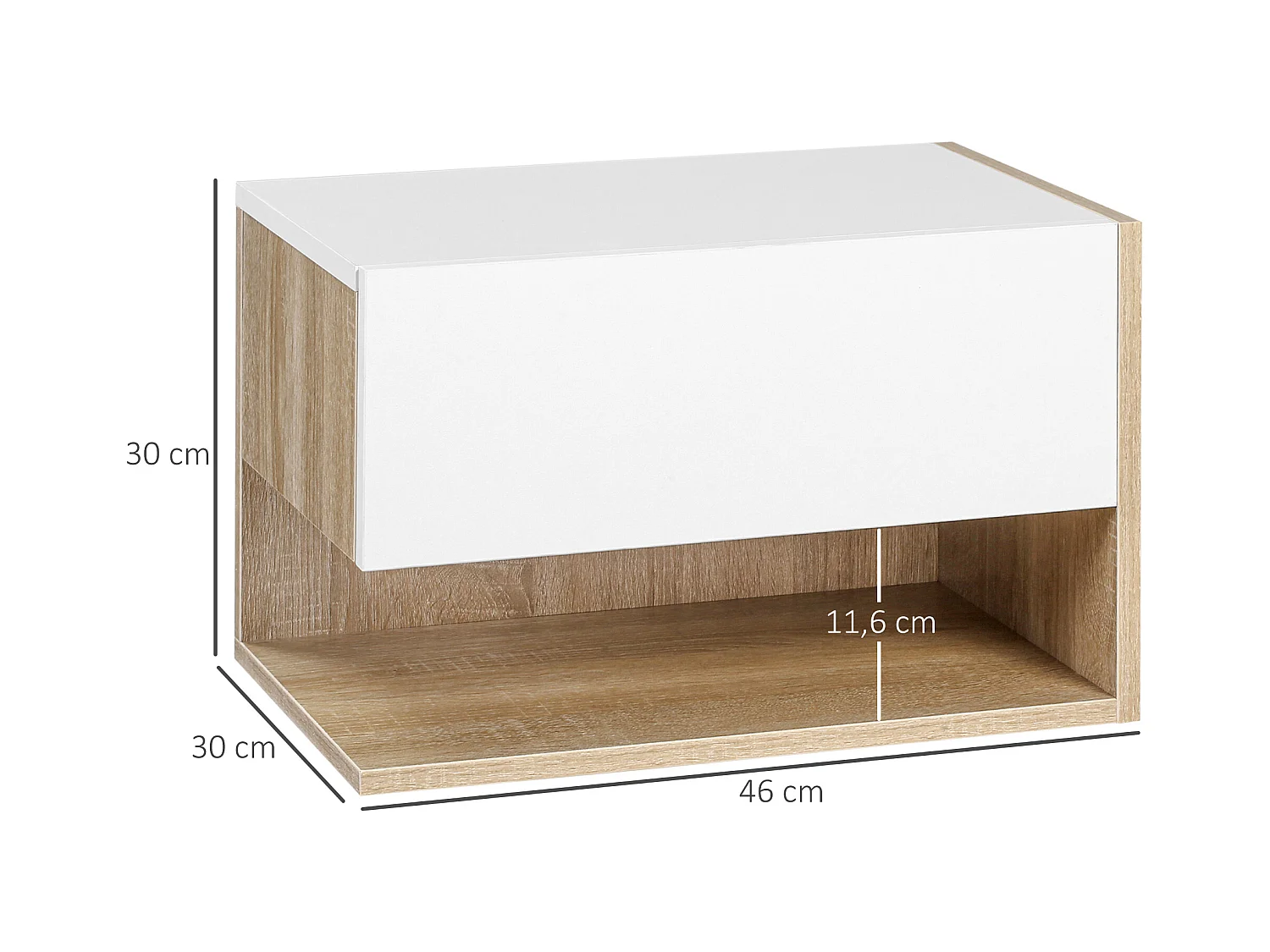 Lot de 2 tables de chevet murales - lot de 2 tables de nuit - tiroir coulissant, étagère - aspect chêne clair blanc