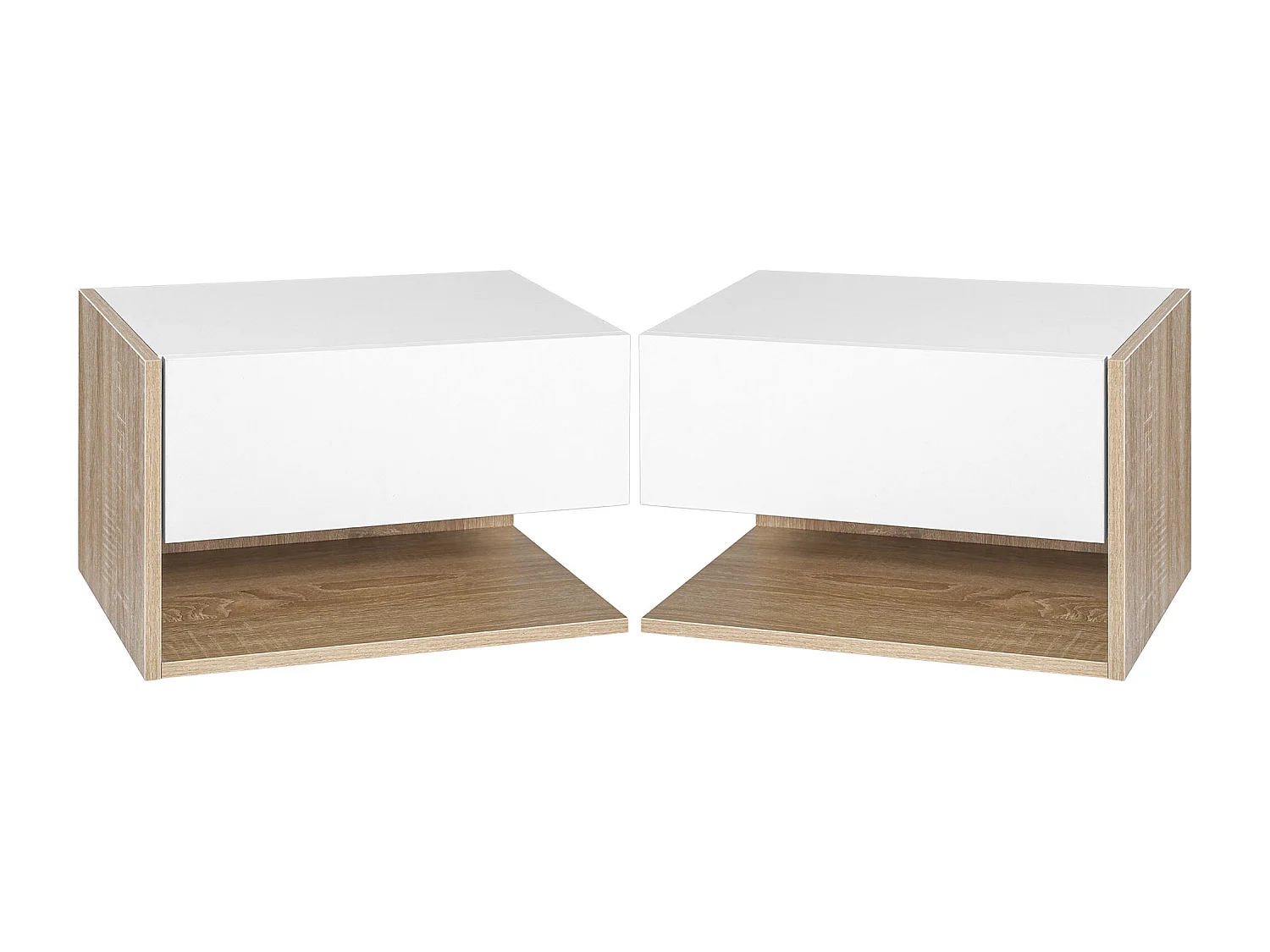 Lot de 2 tables de chevet murales - lot de 2 tables de nuit - tiroir coulissant, étagère - aspect chêne clair blanc