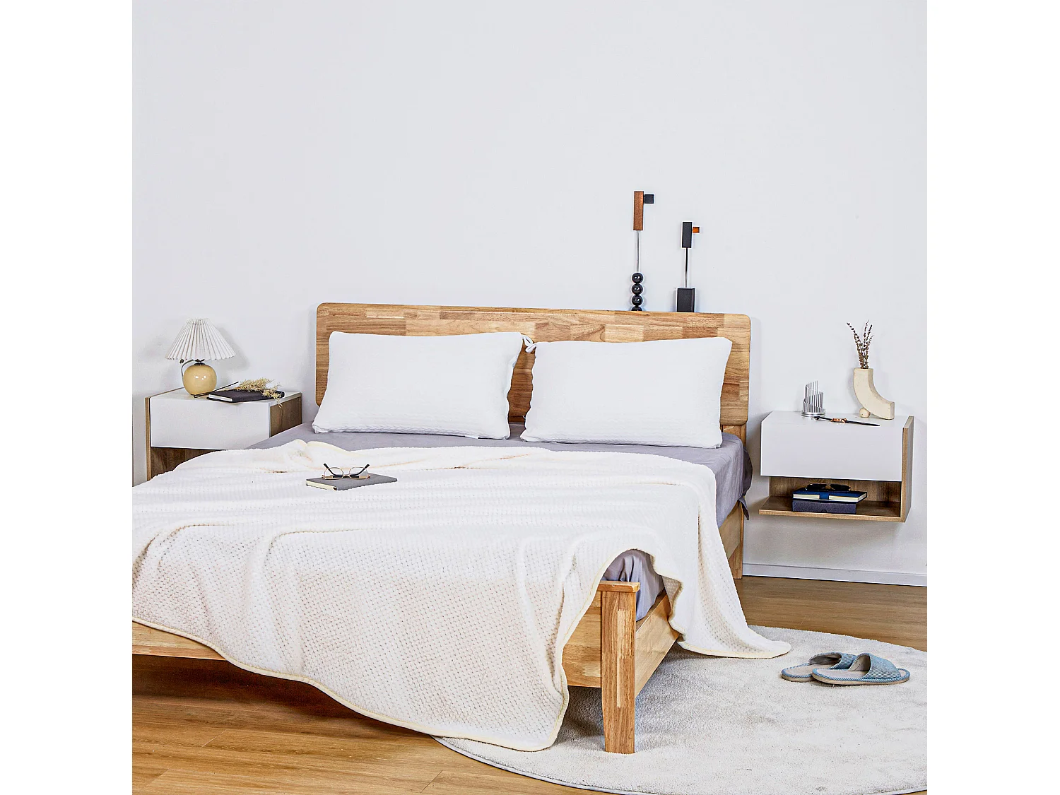 Lot de 2 tables de chevet murales - lot de 2 tables de nuit - tiroir coulissant, étagère - aspect chêne clair blanc