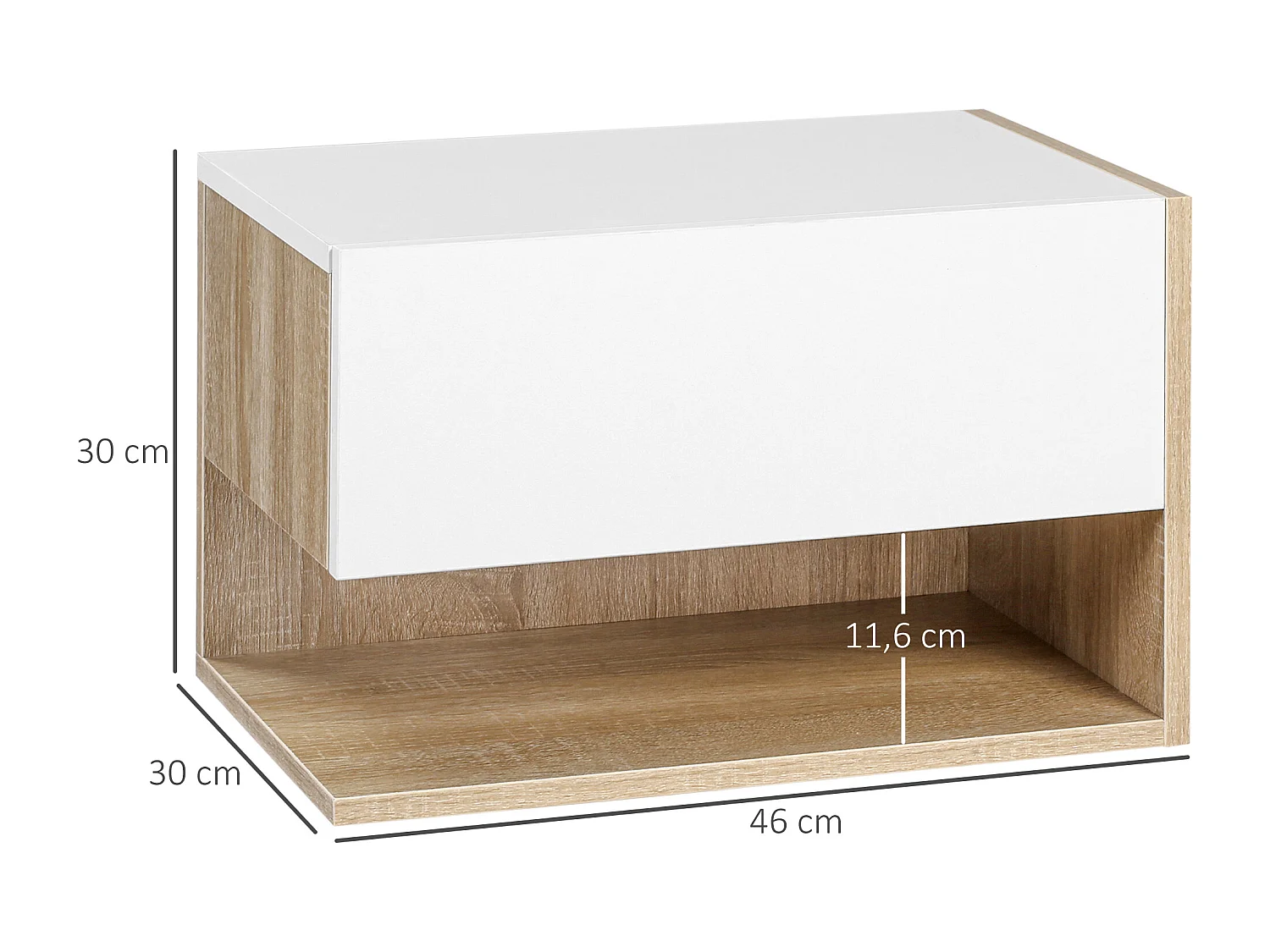 Lot de 2 tables de chevet murales - lot de 2 tables de nuit - tiroir coulissant, étagère - aspect chêne clair blanc