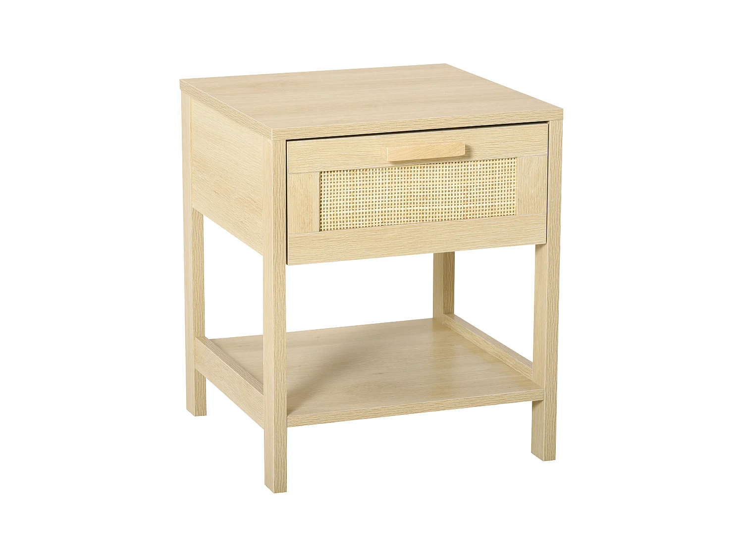 Table de chevet tiroir et étagère cannage en rotin dim. 40L x 40l x 48H cm MDF aspect bois clair