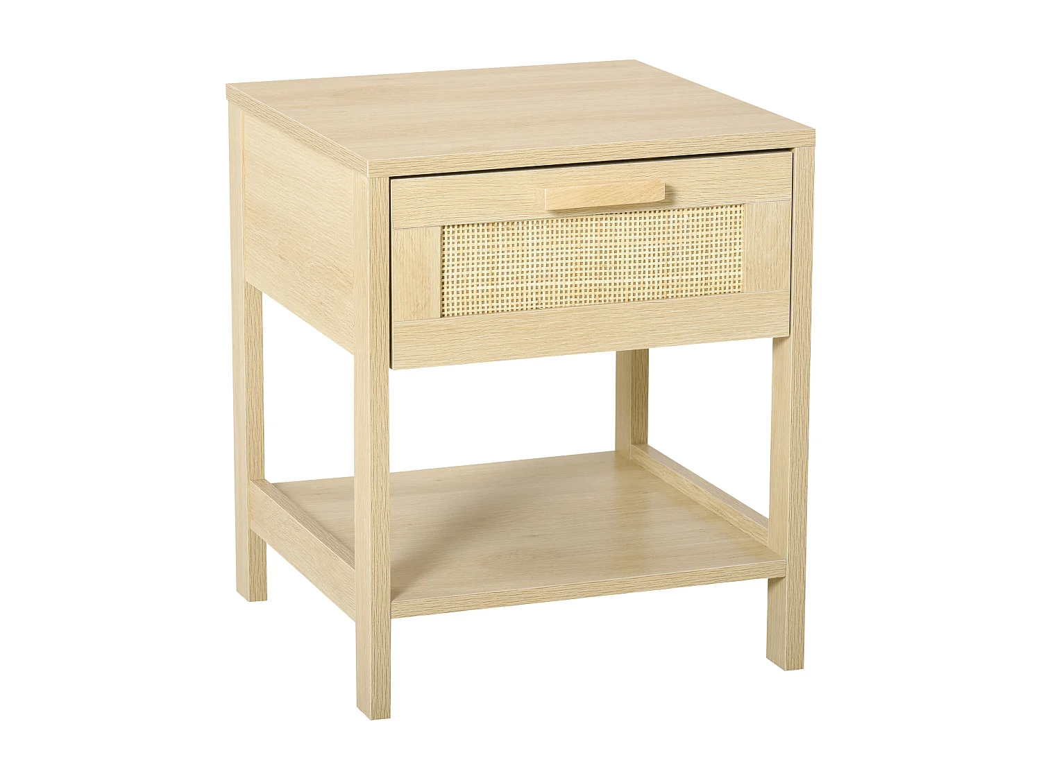 Table de chevet tiroir et étagère cannage en rotin dim. 40L x 40l x 48H cm MDF aspect bois clair