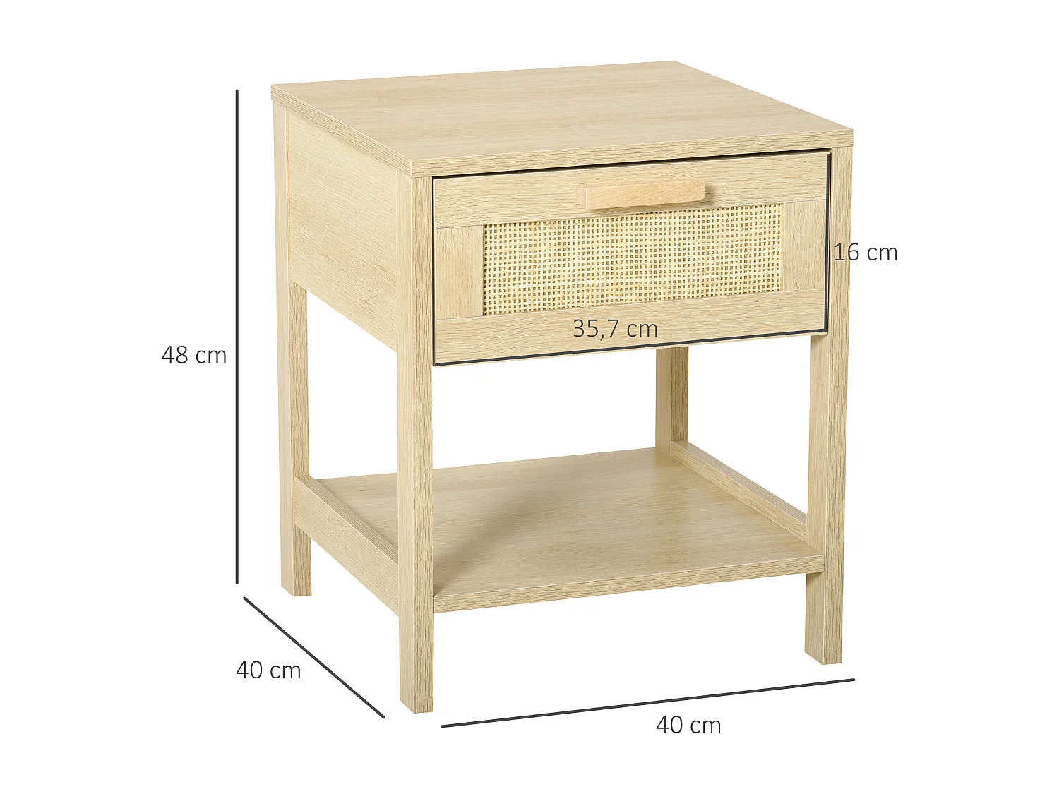 Table de chevet tiroir et étagère cannage en rotin dim. 40L x 40l x 48H cm MDF aspect bois clair