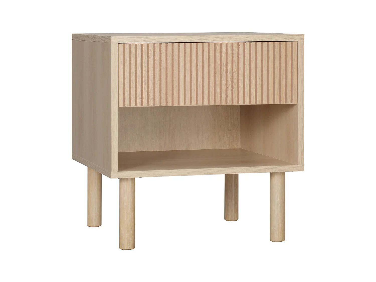 Table de chevet table de nuit design Urban Craft - tiroir coulissant, niche - piètement cylindrique - panneaux particules aspect bois clair