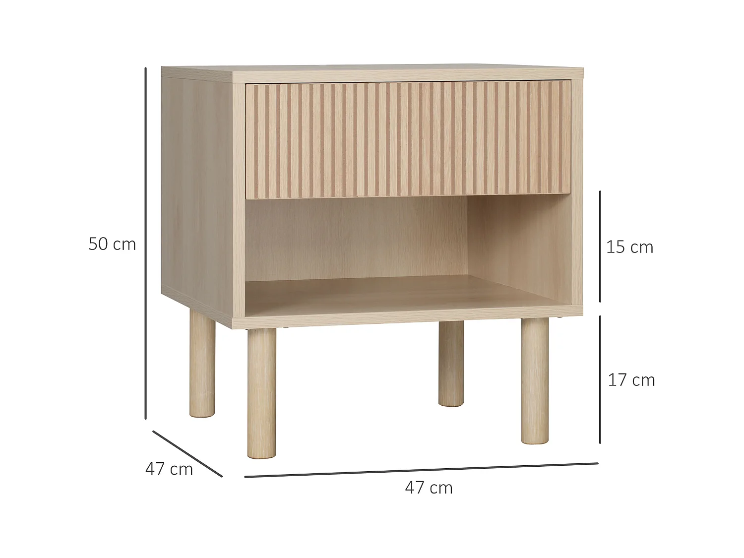 Table de chevet table de nuit design Urban Craft - tiroir coulissant, niche - piètement cylindrique - panneaux particules aspect bois clair