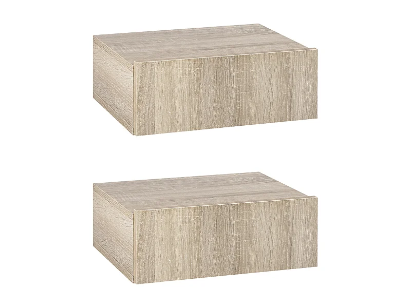 Lot de 2 tables de chevet murales - lot de 2 tables de nuit - tiroir coulissant, plateau - panneaux particules aspect chêne clair