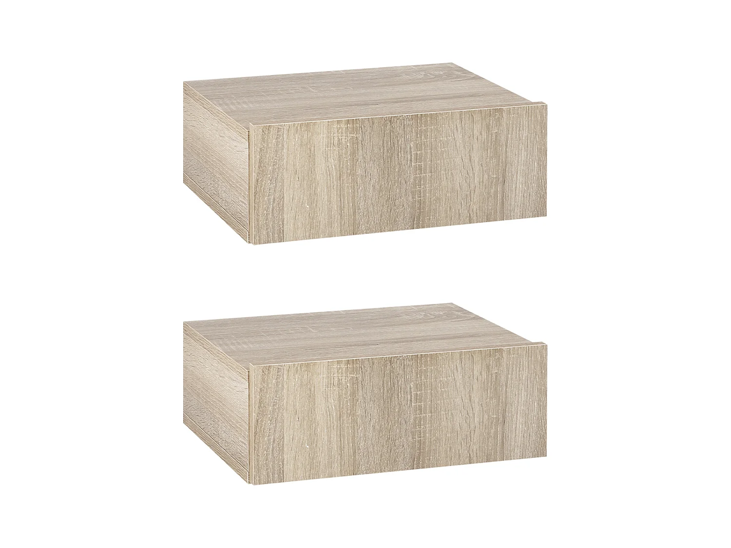 Lot de 2 tables de chevet murales - lot de 2 tables de nuit - tiroir coulissant, plateau - panneaux particules aspect chêne clair