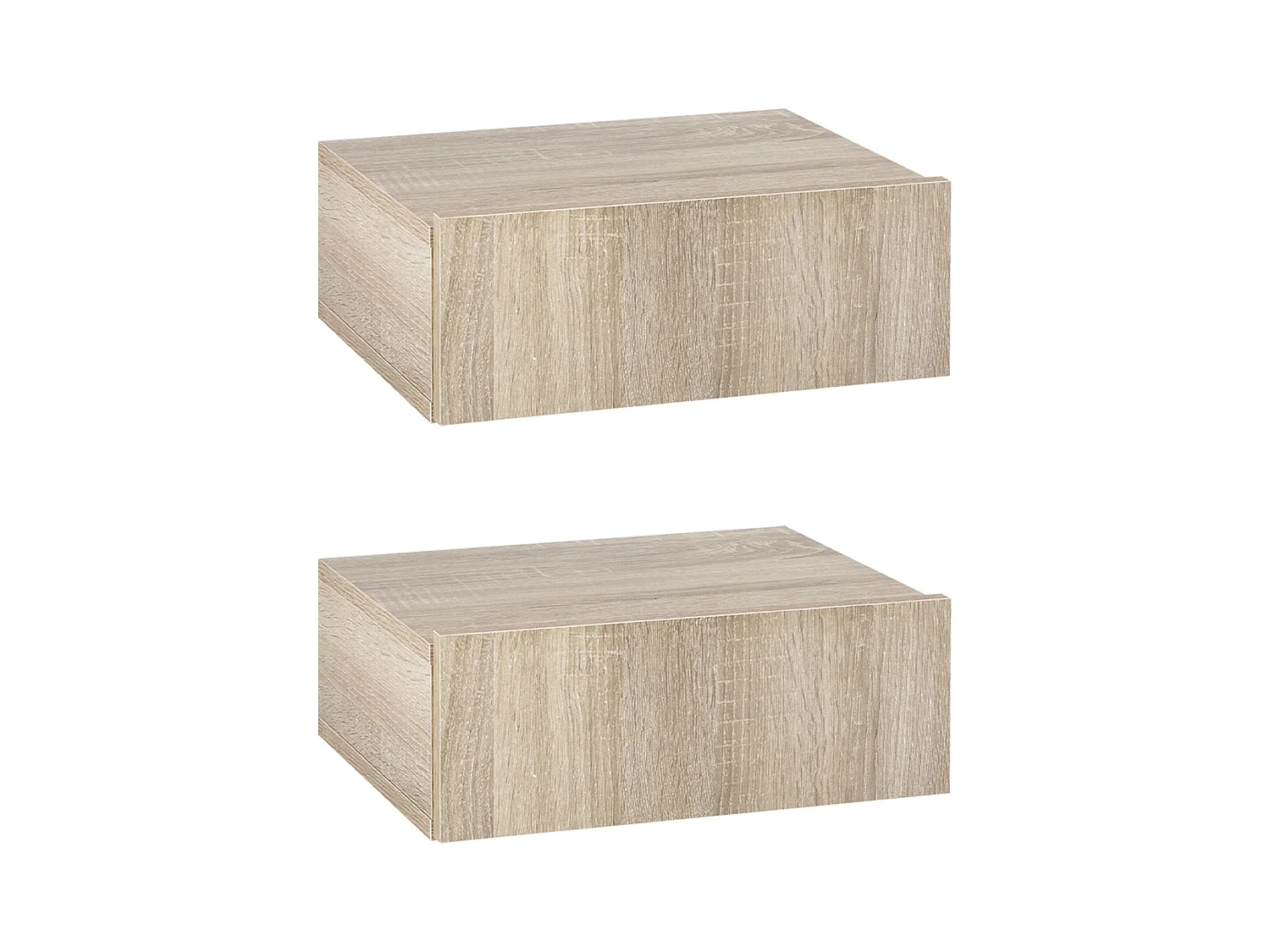 Lot de 2 tables de chevet murales - lot de 2 tables de nuit - tiroir coulissant, plateau - panneaux particules aspect chêne clair