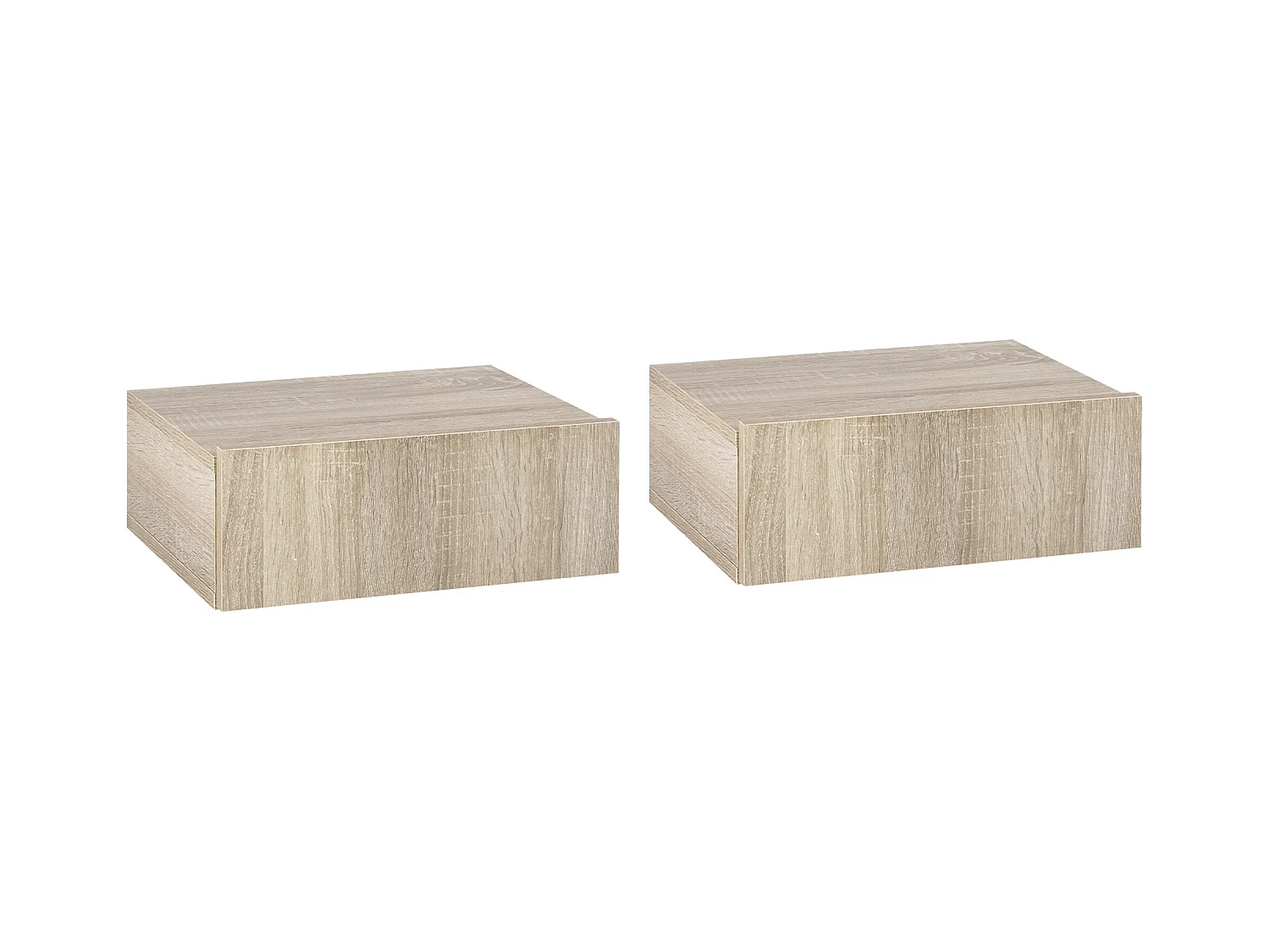 Lot de 2 tables de chevet murales - lot de 2 tables de nuit - tiroir coulissant, plateau - panneaux particules aspect chêne clair