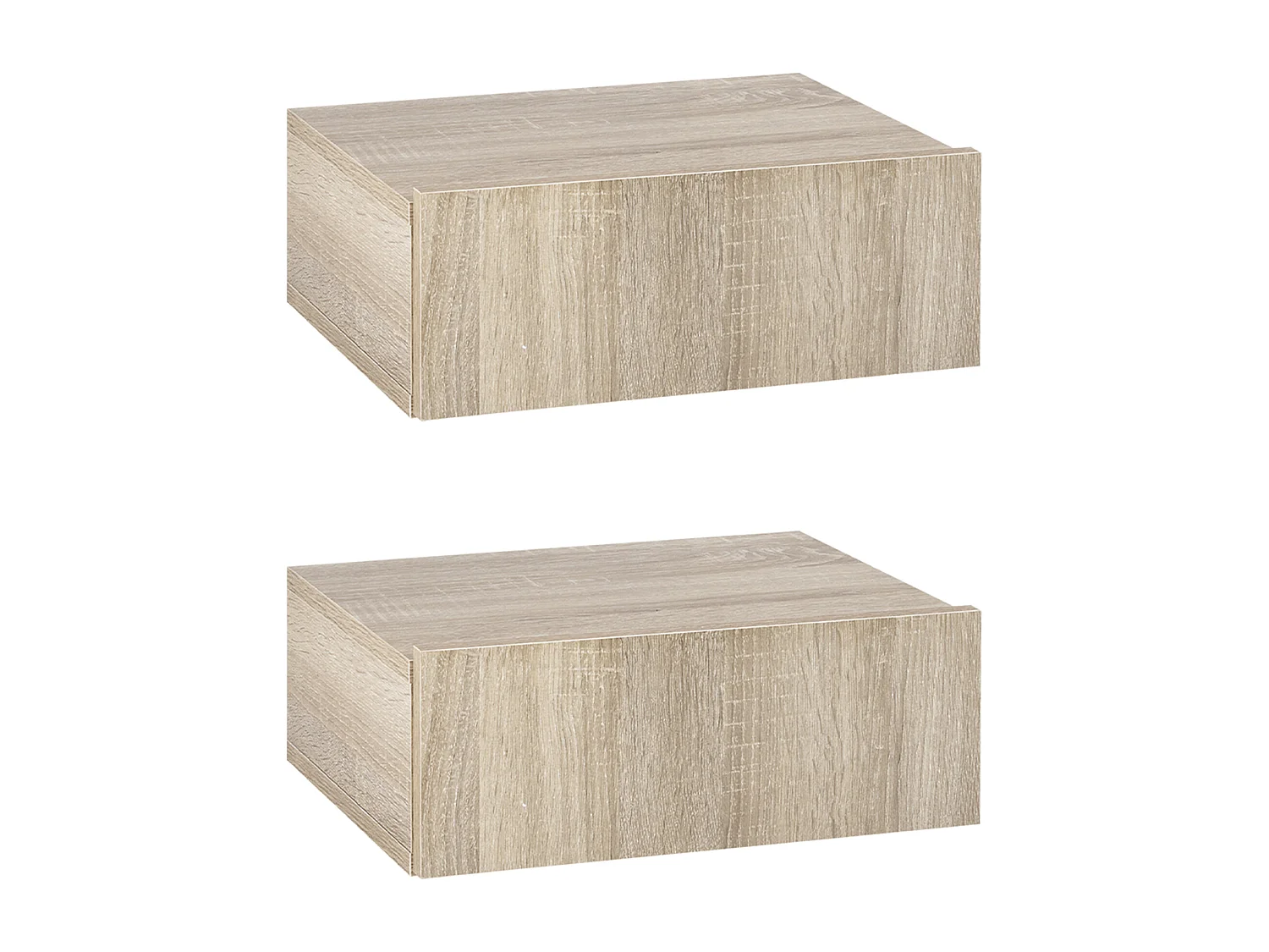 Lot de 2 tables de chevet murales - lot de 2 tables de nuit - tiroir coulissant, plateau - panneaux particules aspect chêne clair