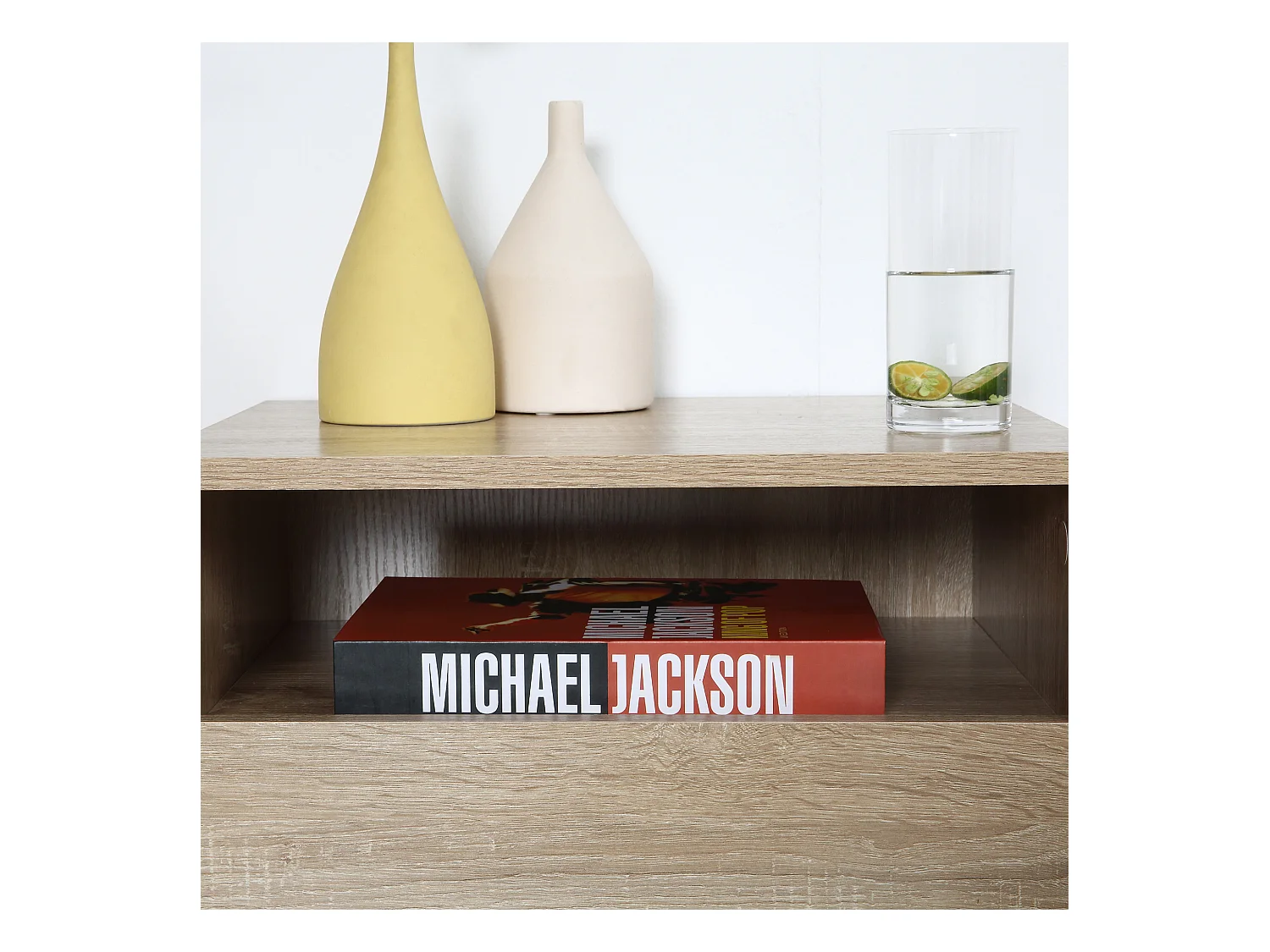 Lot de 2 tables de chevet murales - lot de 2 tables de nuit - tiroir coulissant, niche, plateau - panneaux particules aspect chêne clair