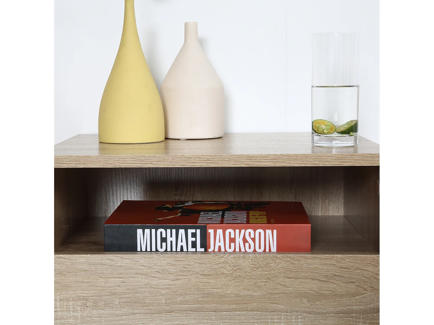 Lot de 2 tables de chevet murales - lot de 2 tables de nuit - tiroir coulissant, niche, plateau - panneaux particules aspect chêne clair