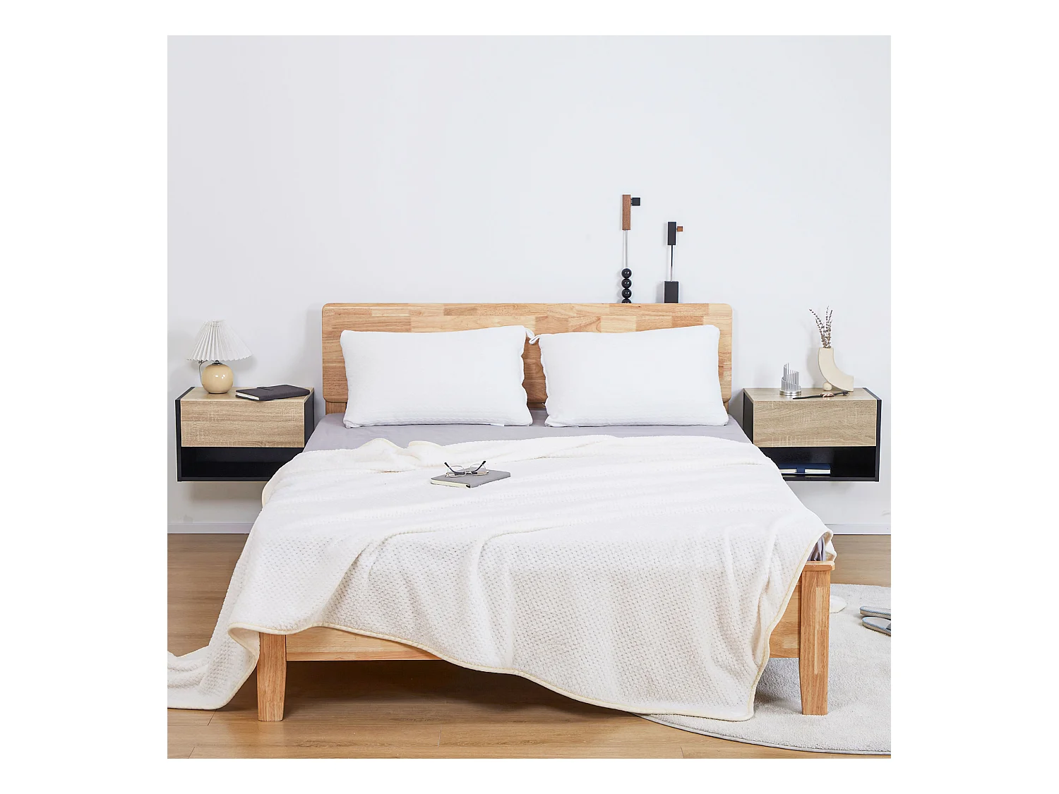 Lot de 2 tables de chevet murales - lot de 2 tables de nuit - tiroir coulissant, étagère - aspect chêne clair noir