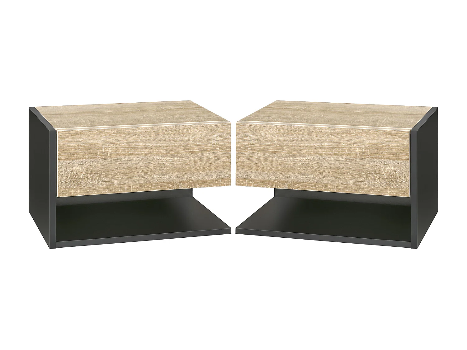 Lot de 2 tables de chevet murales - lot de 2 tables de nuit - tiroir coulissant, étagère - aspect chêne clair noir