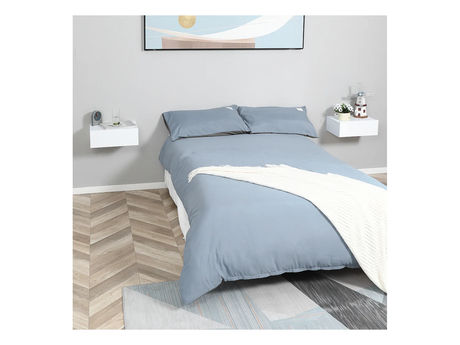 Lot de 2 tables de chevet murales - lot de 2 tables de nuit - tiroir coulissant, plateau - panneaux particules blanc