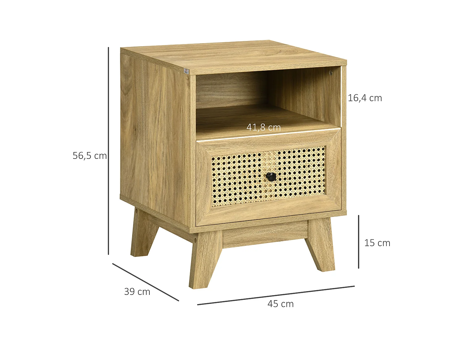 Chevet style bohème - table de nuit design - tiroir, niche - aspect bois manguier rotin