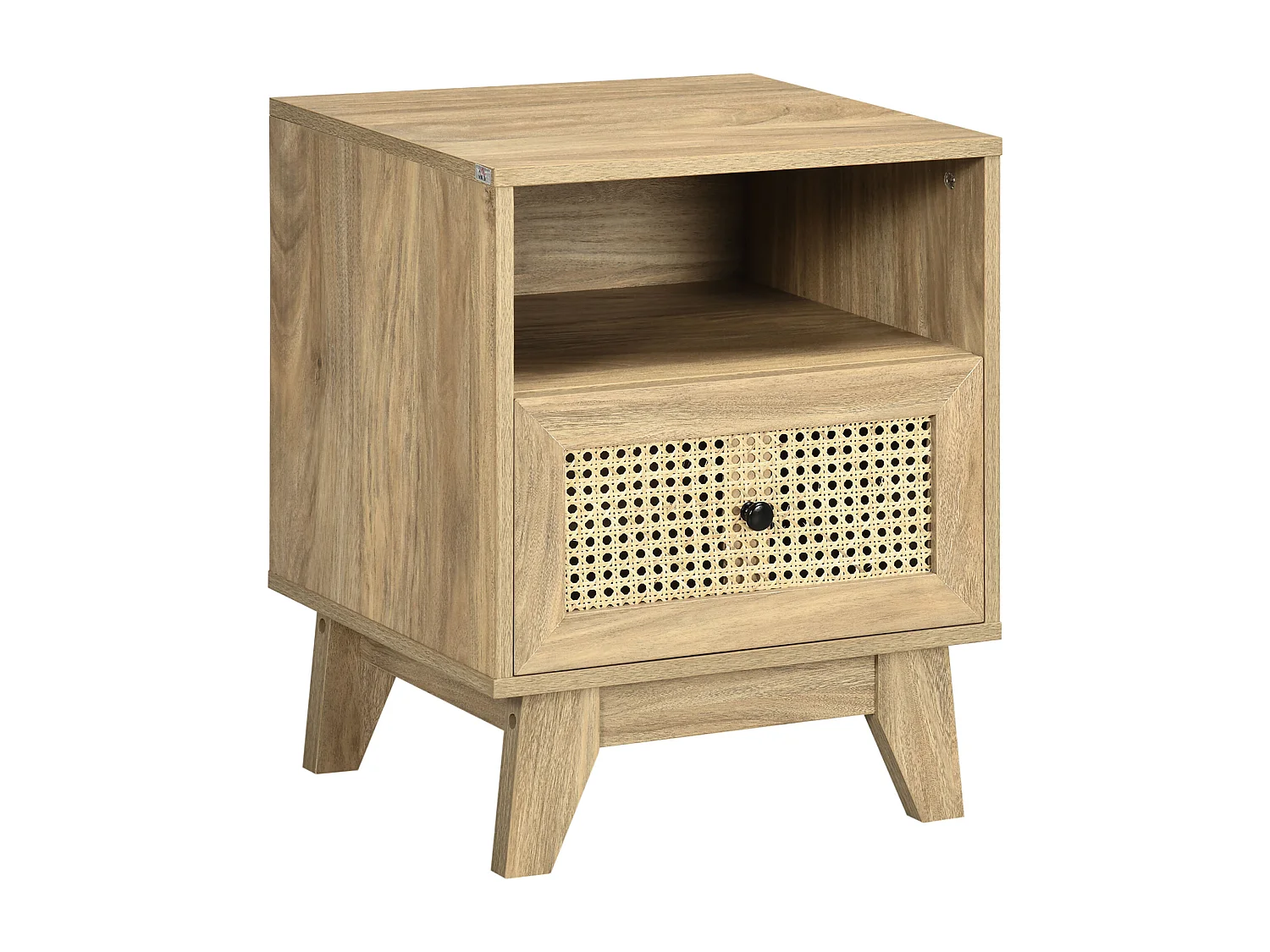 Chevet style bohème - table de nuit design - tiroir, niche - aspect bois manguier rotin