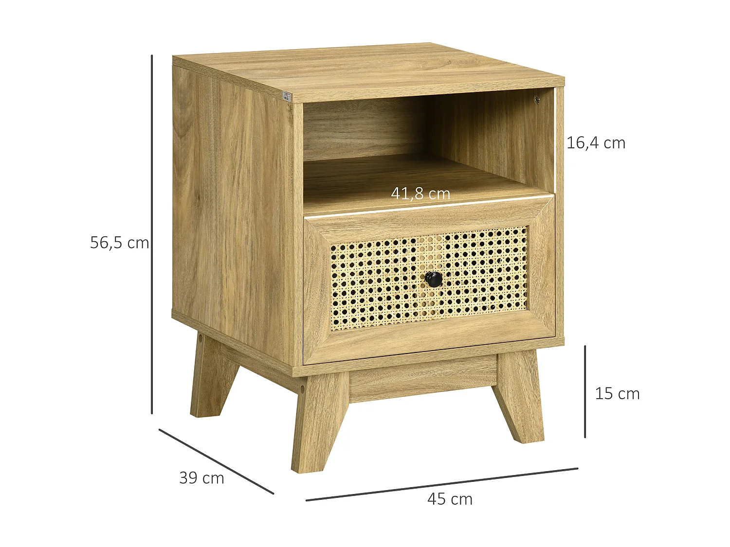 Chevet style bohème - table de nuit design - tiroir, niche - aspect bois manguier rotin