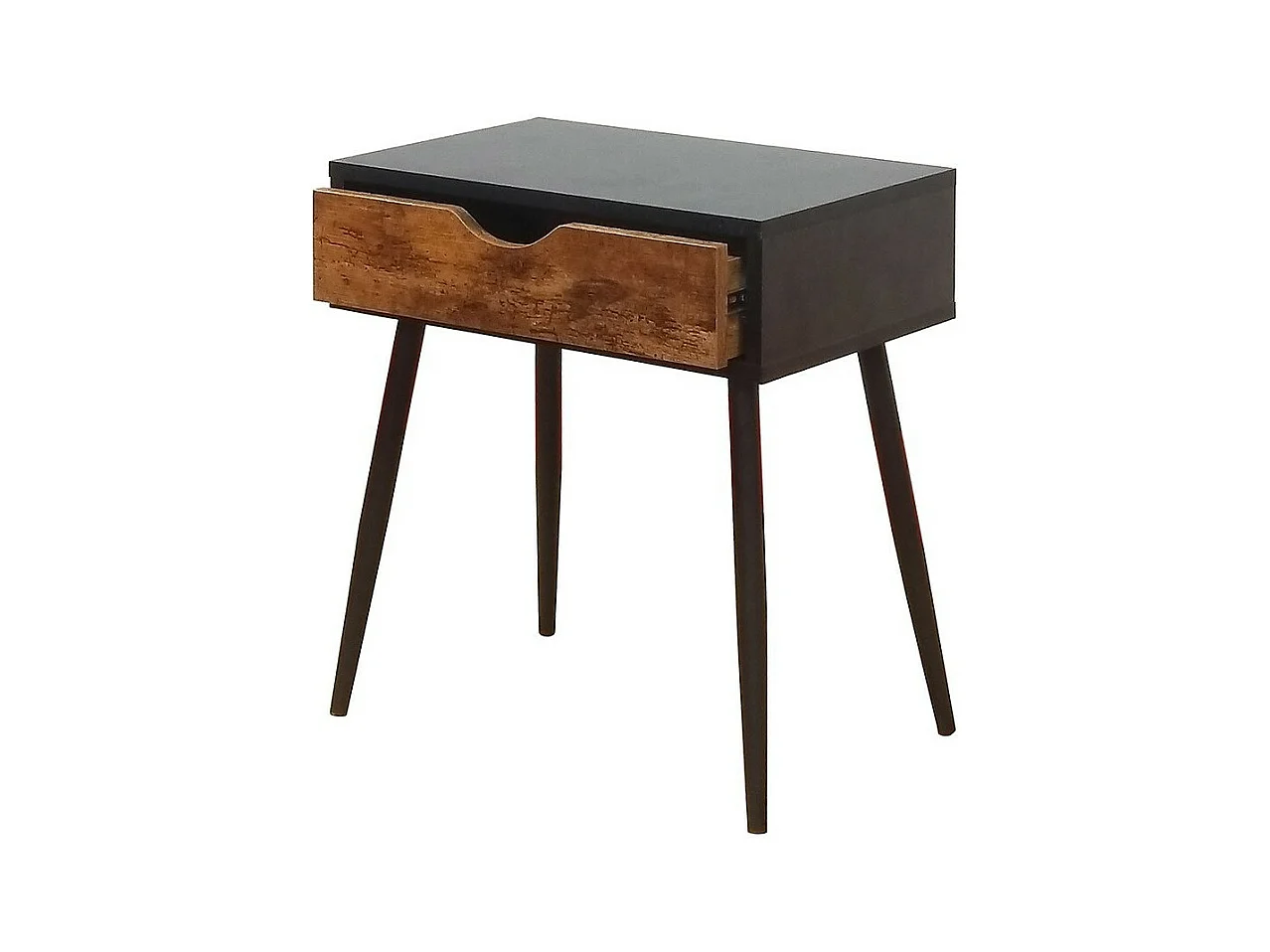 Table de chevet HAALAND – 1 tiroir – Noir et bois foncé – Style scandinave