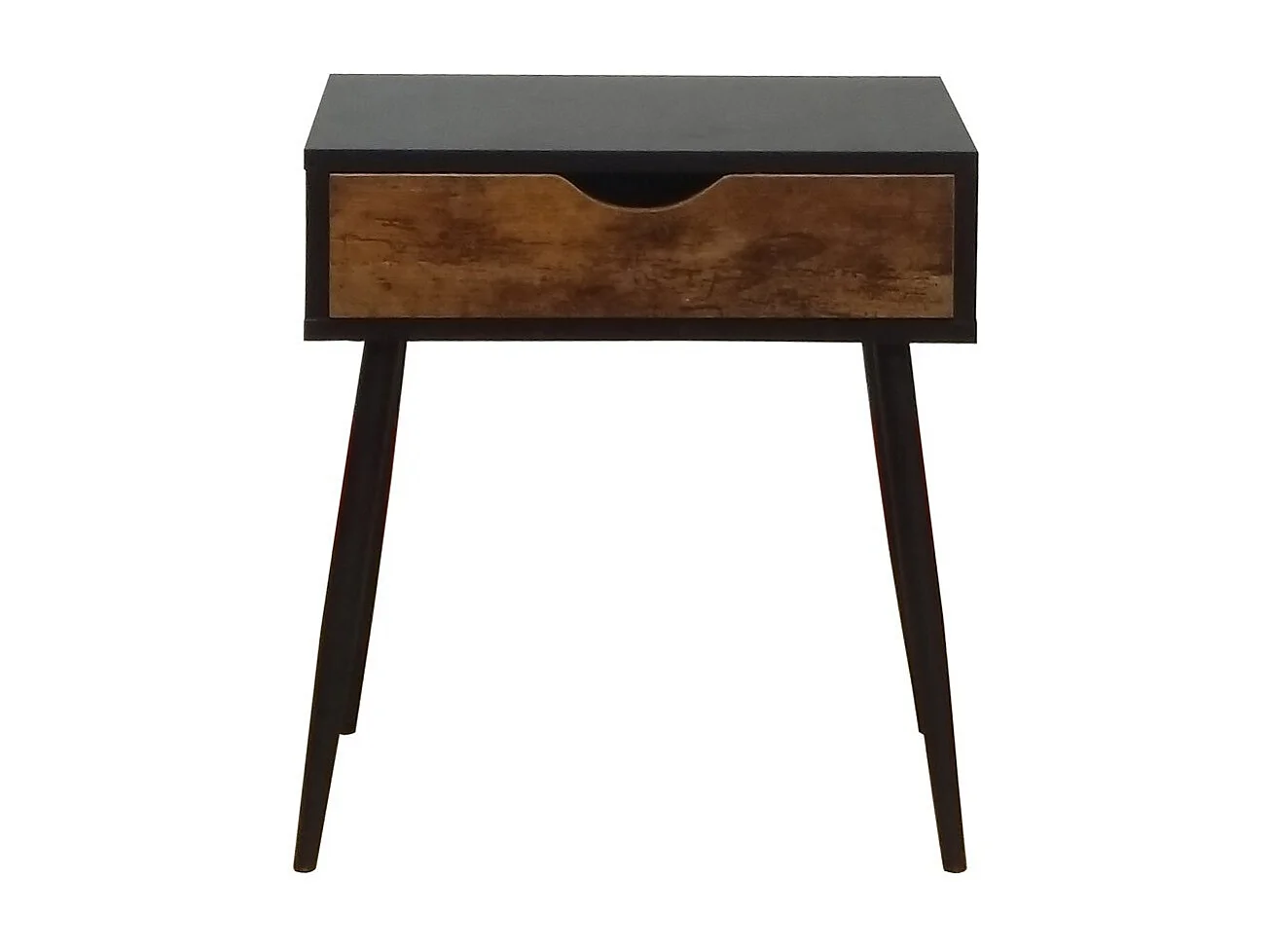 Table de chevet HAALAND – 1 tiroir – Noir et bois foncé – Style scandinave