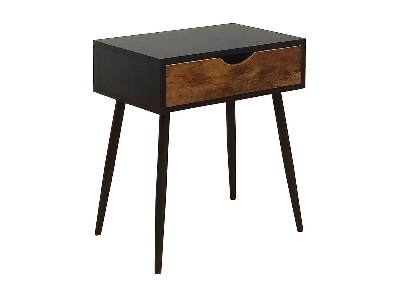 Table de chevet HAALAND – 1 tiroir – Noir et bois foncé – Style scandinave