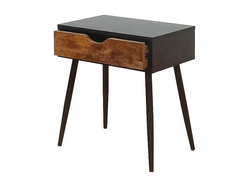 Table de chevet HAALAND – 1 tiroir – Noir et bois foncé – Style scandinave