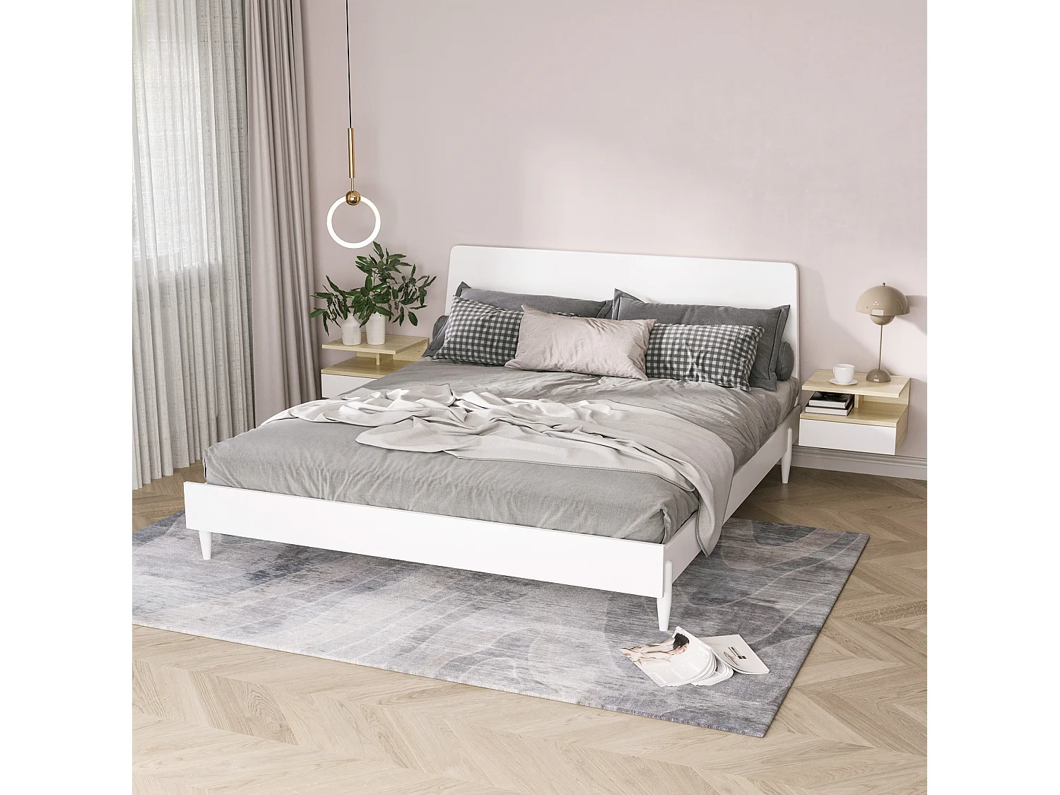 Lot de 2 tables de chevet murales - lot de 2 tables de nuit - tiroir coulissant, niche et plateau - aspect chêne clair blanc