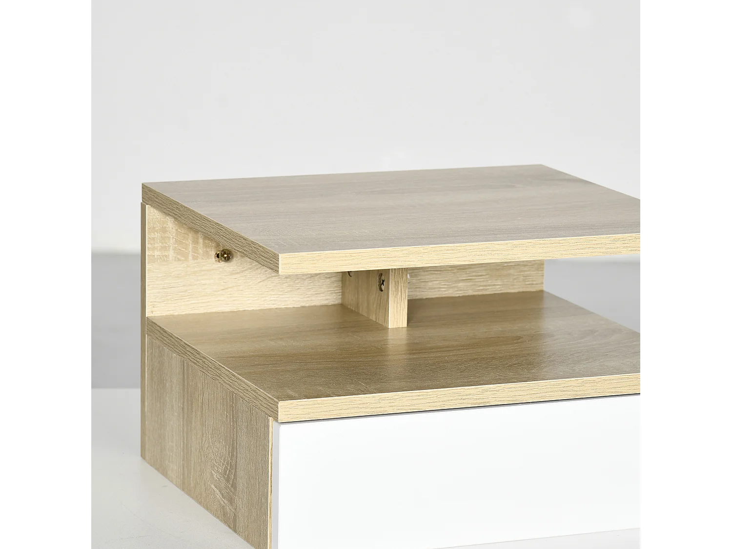 Lot de 2 tables de chevet murales - lot de 2 tables de nuit - tiroir coulissant, niche et plateau - aspect chêne clair blanc