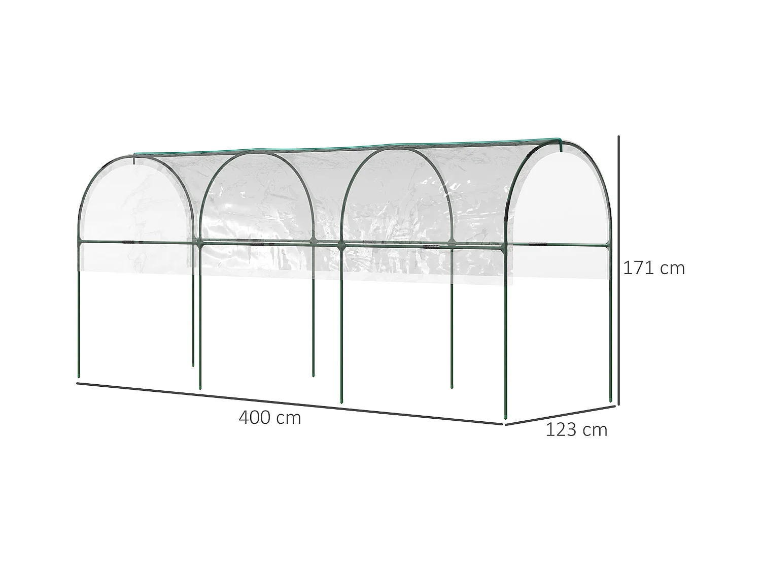 Serre de jardin serre à tomates dim. 4L x 1,23l x 1,71H m acier thermolaqué vert PVC haute densité transparent