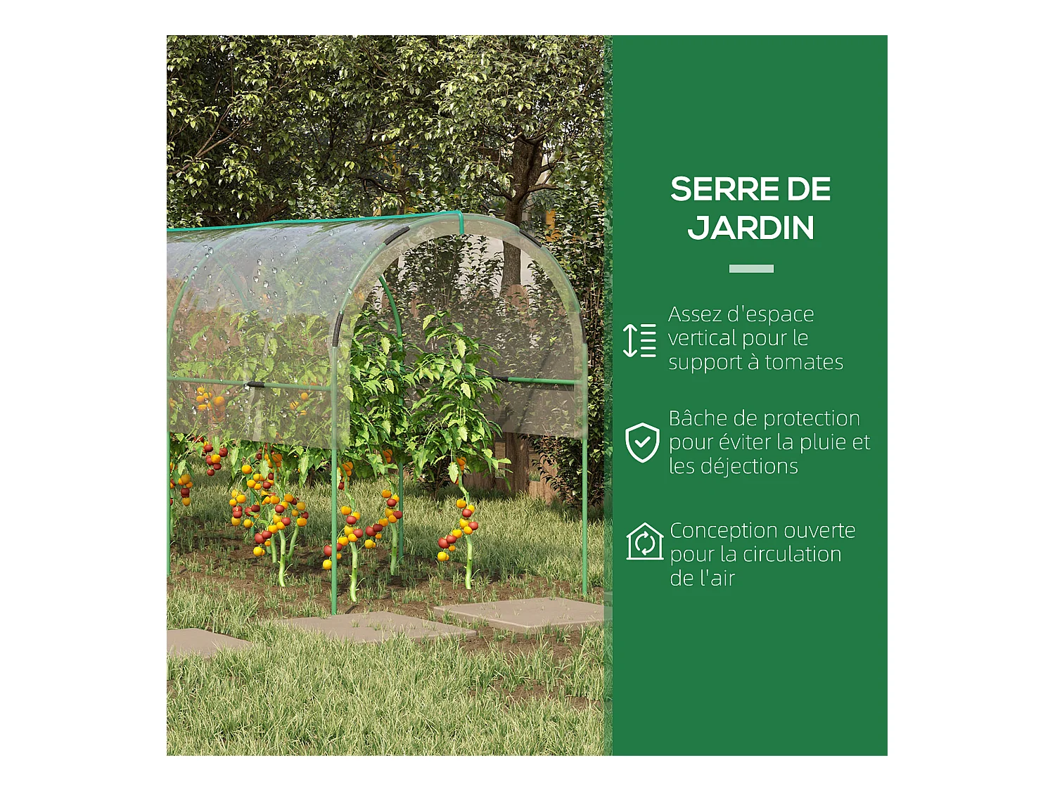 Serre de jardin serre à tomates dim. 4L x 1,23l x 1,71H m acier thermolaqué vert PVC haute densité transparent
