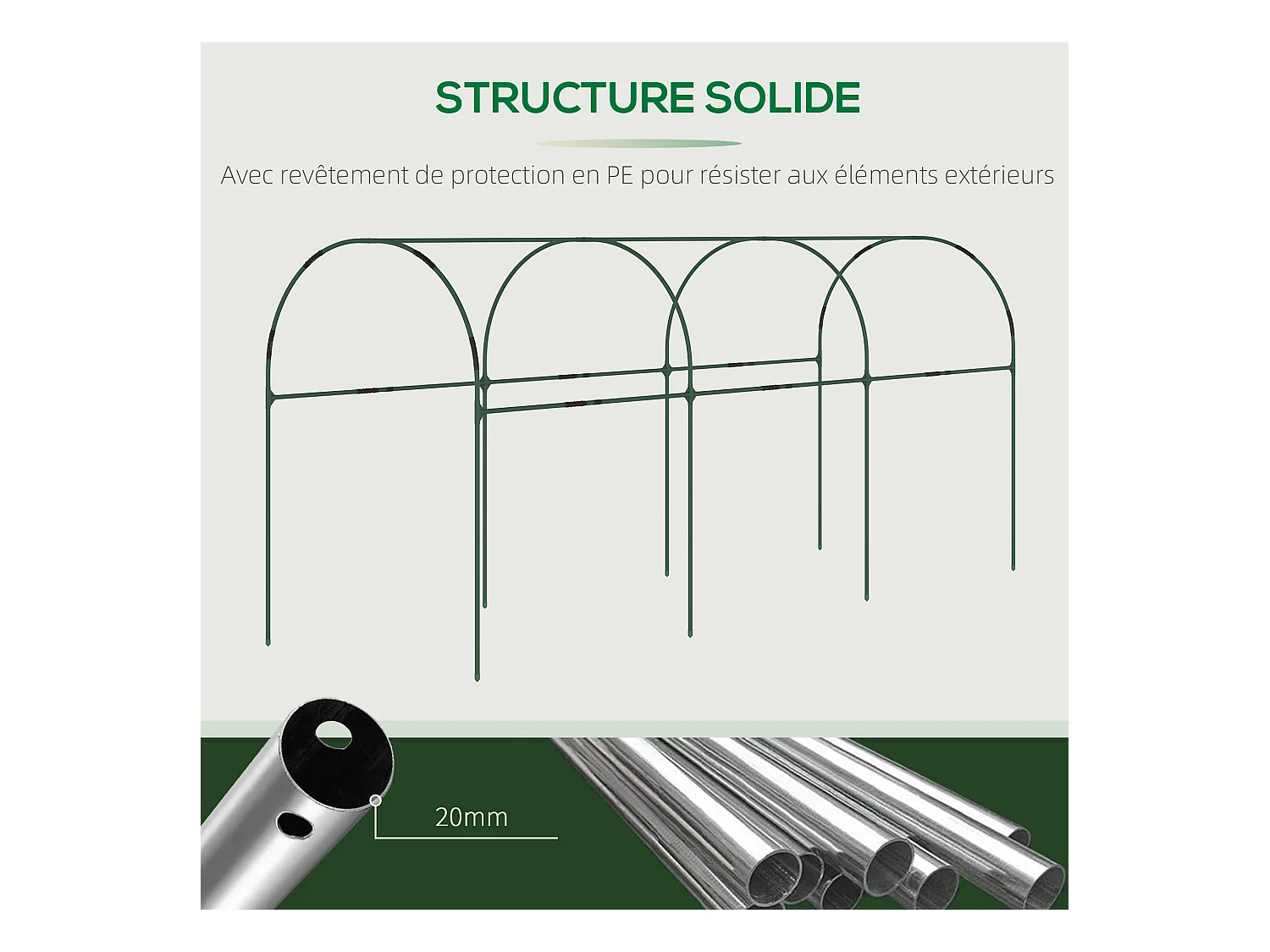 Serre de jardin serre à tomates dim. 4L x 1,23l x 1,71H m acier thermolaqué vert PVC haute densité transparent