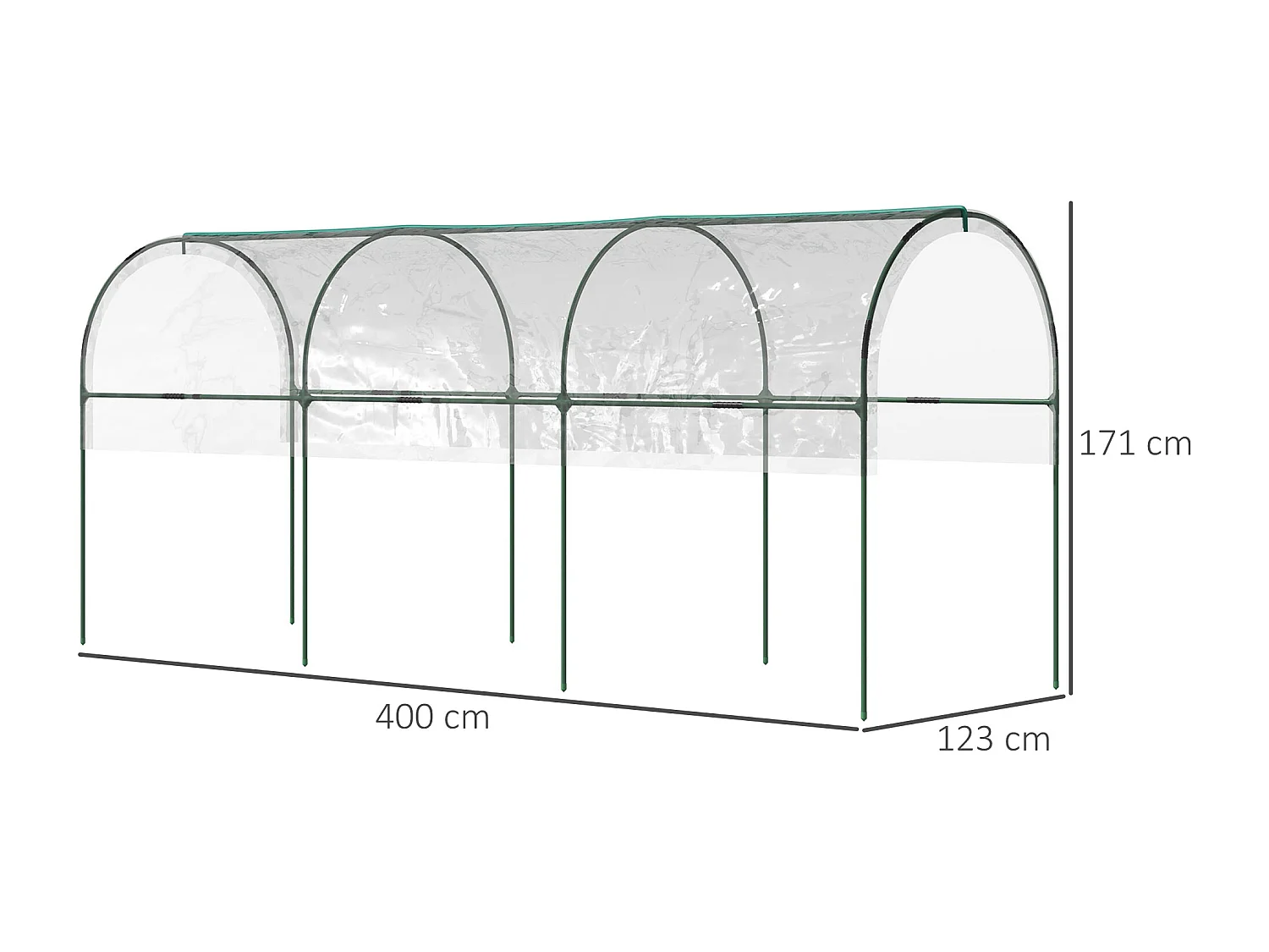 Serre de jardin serre à tomates dim. 4L x 1,23l x 1,71H m acier thermolaqué vert PVC haute densité transparent