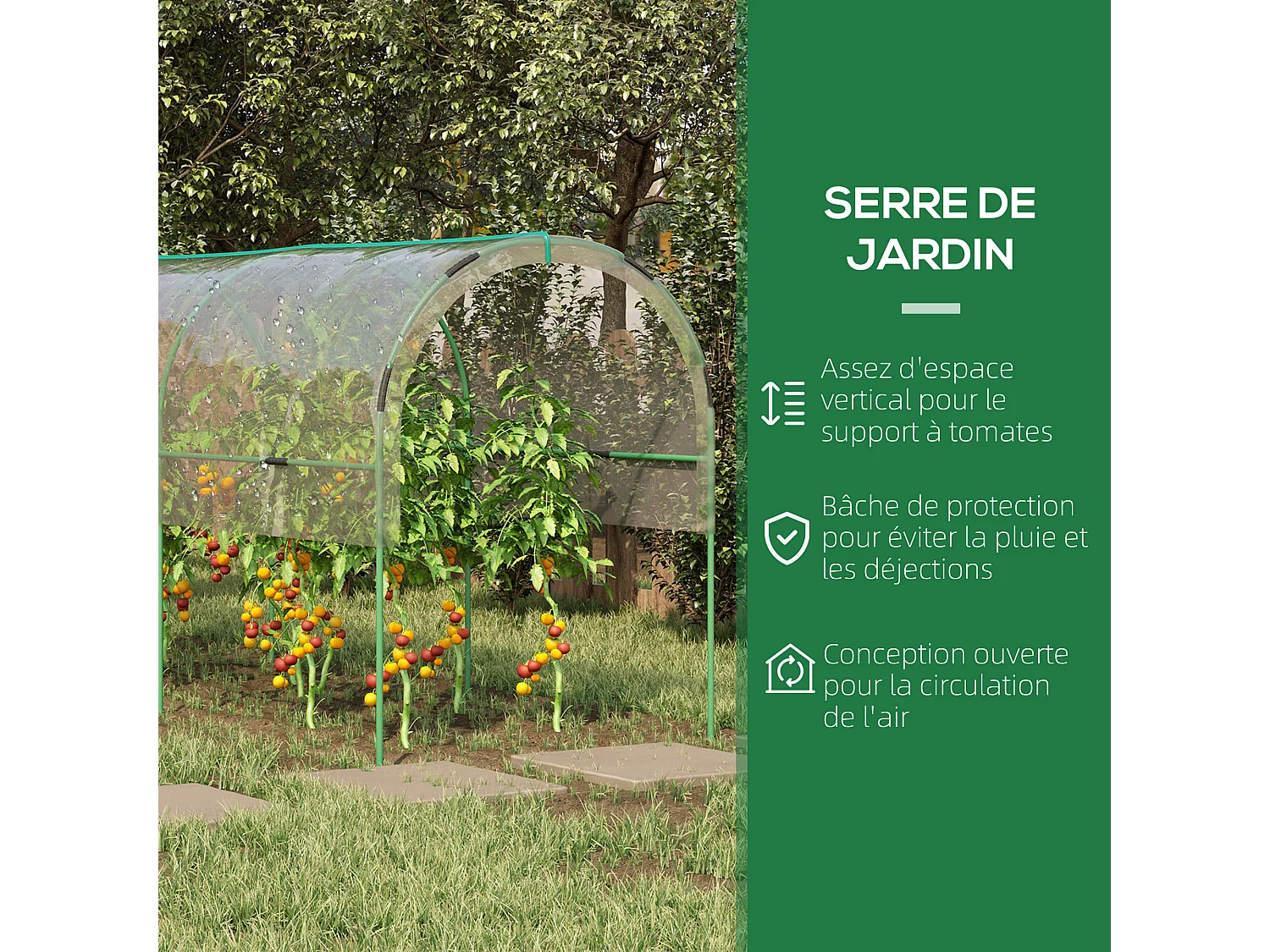 Serre de jardin serre à tomates dim. 4L x 1,23l x 1,71H m acier thermolaqué vert PVC haute densité transparent