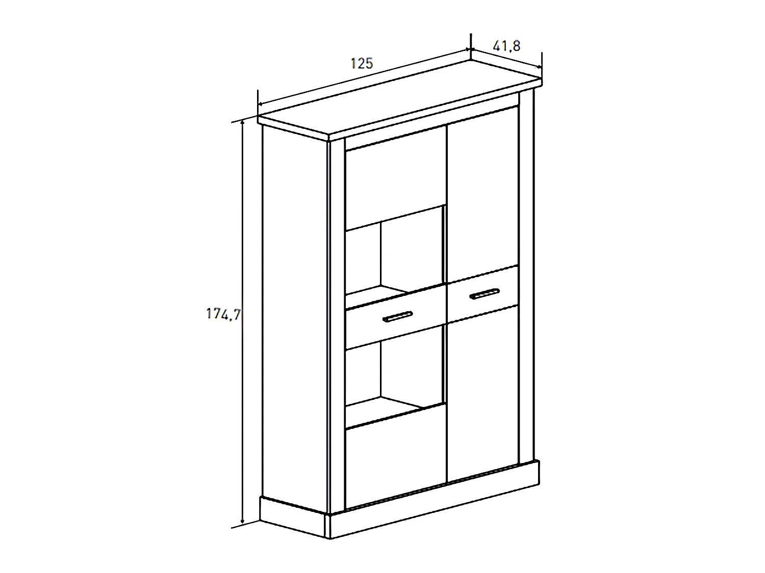 Armoire vitrine, buffet haut coloris Chêne vieilli - Longueur 125 x Profondeur 41,80 x Hauteur 174,70 cm