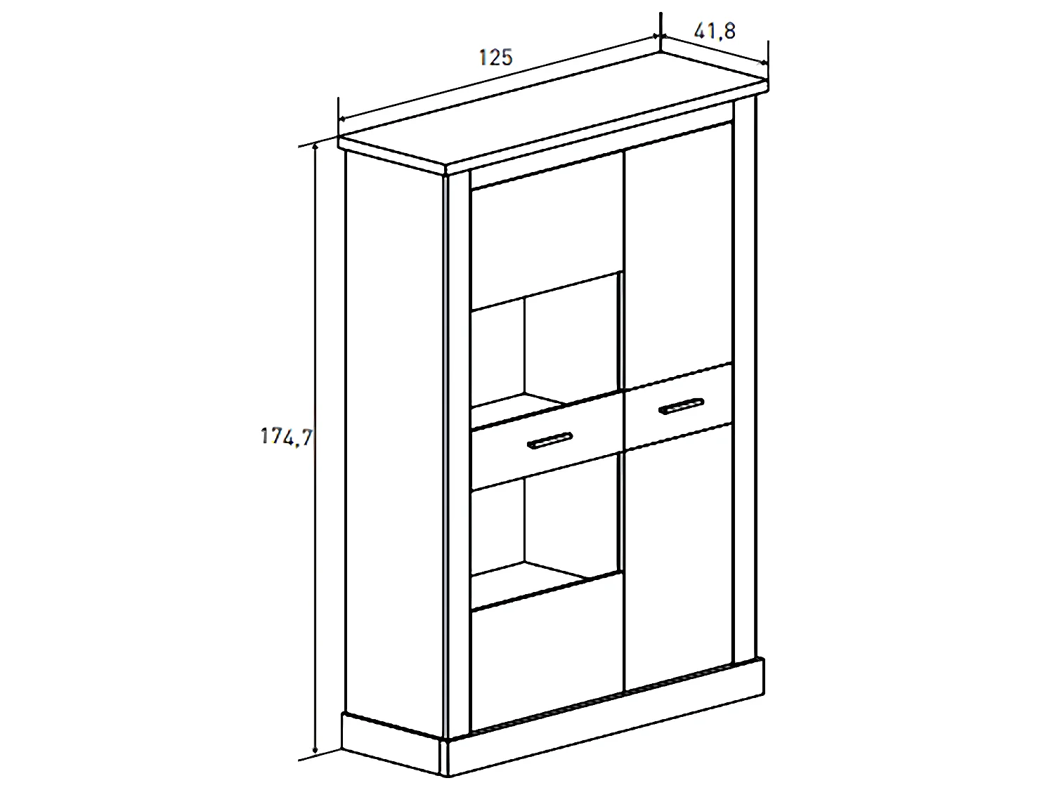 Armoire vitrine, buffet haut coloris Chêne vieilli - Longueur 125 x Profondeur 41,80 x Hauteur 174,70 cm