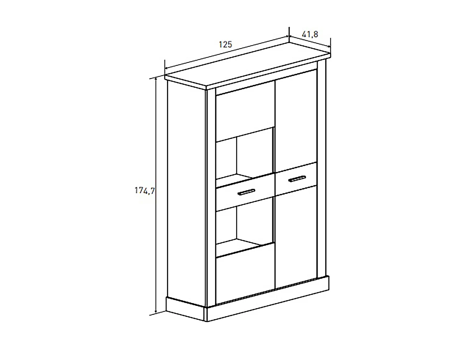 Armoire vitrine, buffet haut coloris Chêne vieilli - Longueur 125 x Profondeur 41,80 x Hauteur 174,70 cm